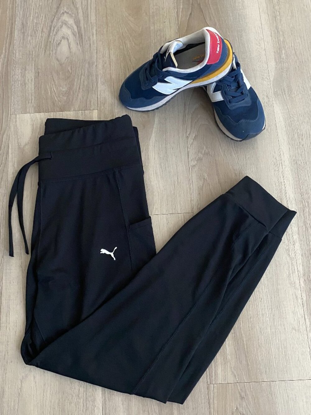 Puma Black Athletic Joggers Size Large Drawstring Pocket Workout Pants